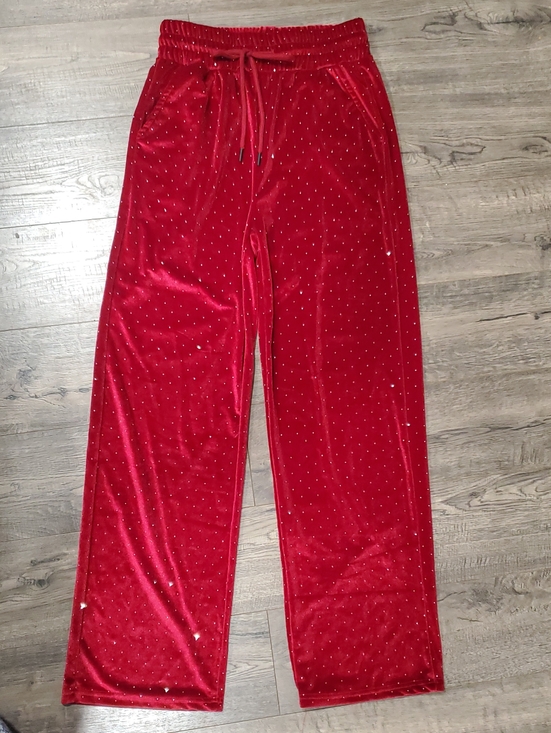 Otos Pants - Red Velvet Wide-Leg Lounge Pants with Drawstring
